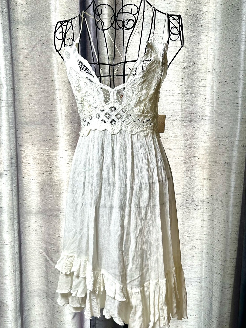 Ivory Crochet Bodice Ruffled Mini Dress
